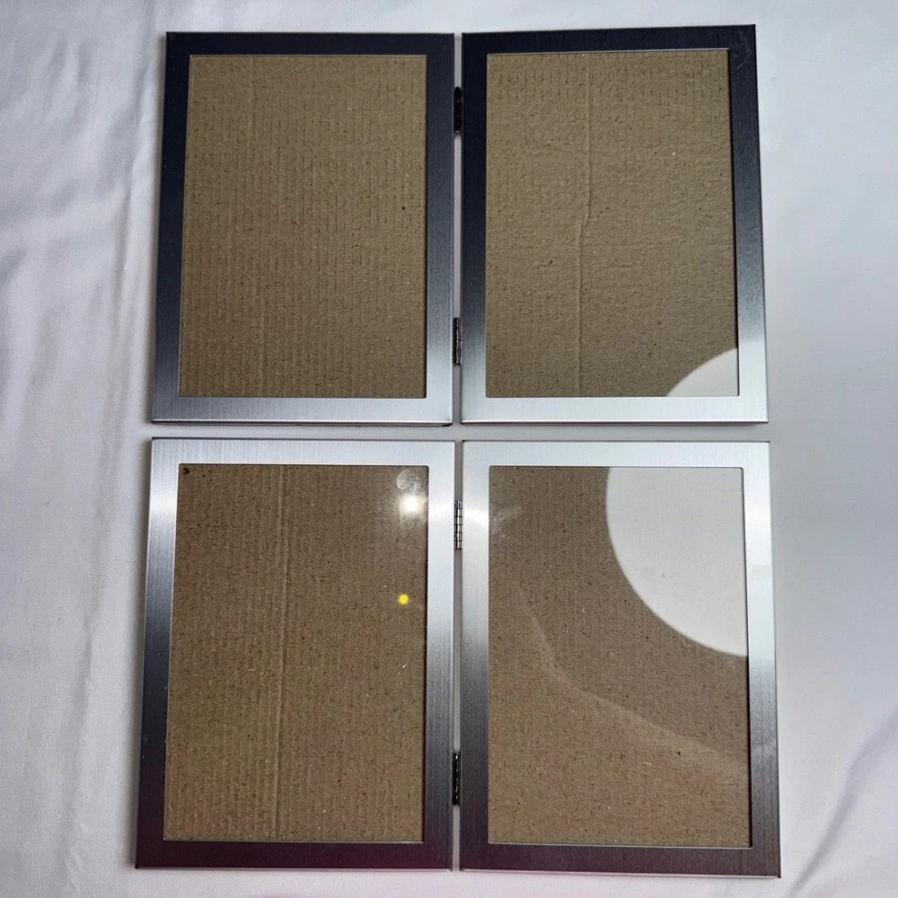Brushed Silver Metal Double Picture Frames Hinged 5x7 Set of 2 Modern Decor